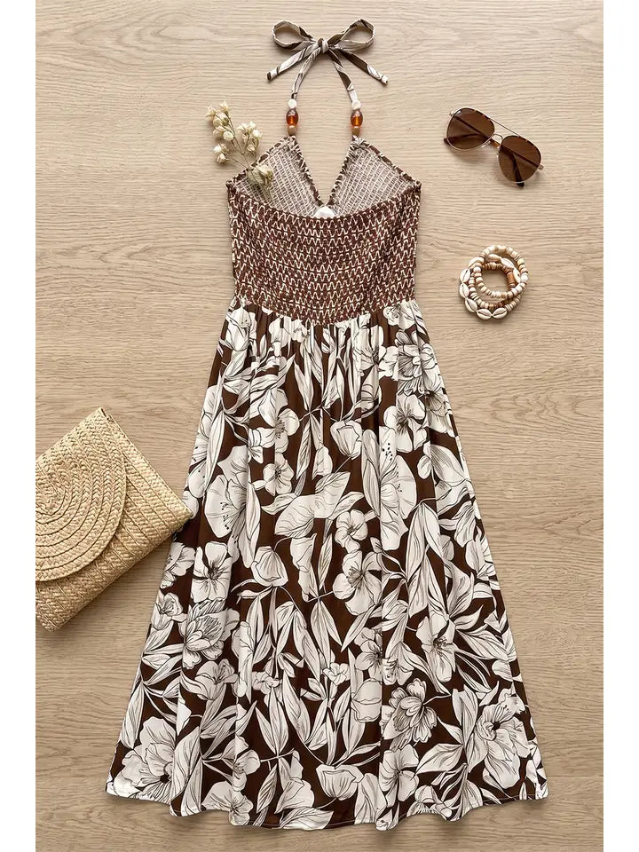 Border Print Halter Dress