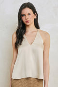 Satin Deep V Tank  - Cream