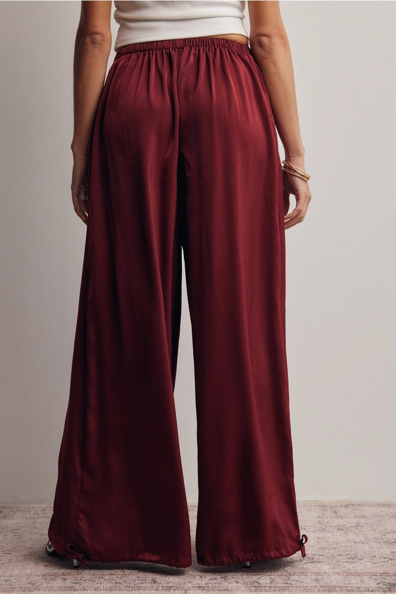 Wine Satin Wide Leg Pant