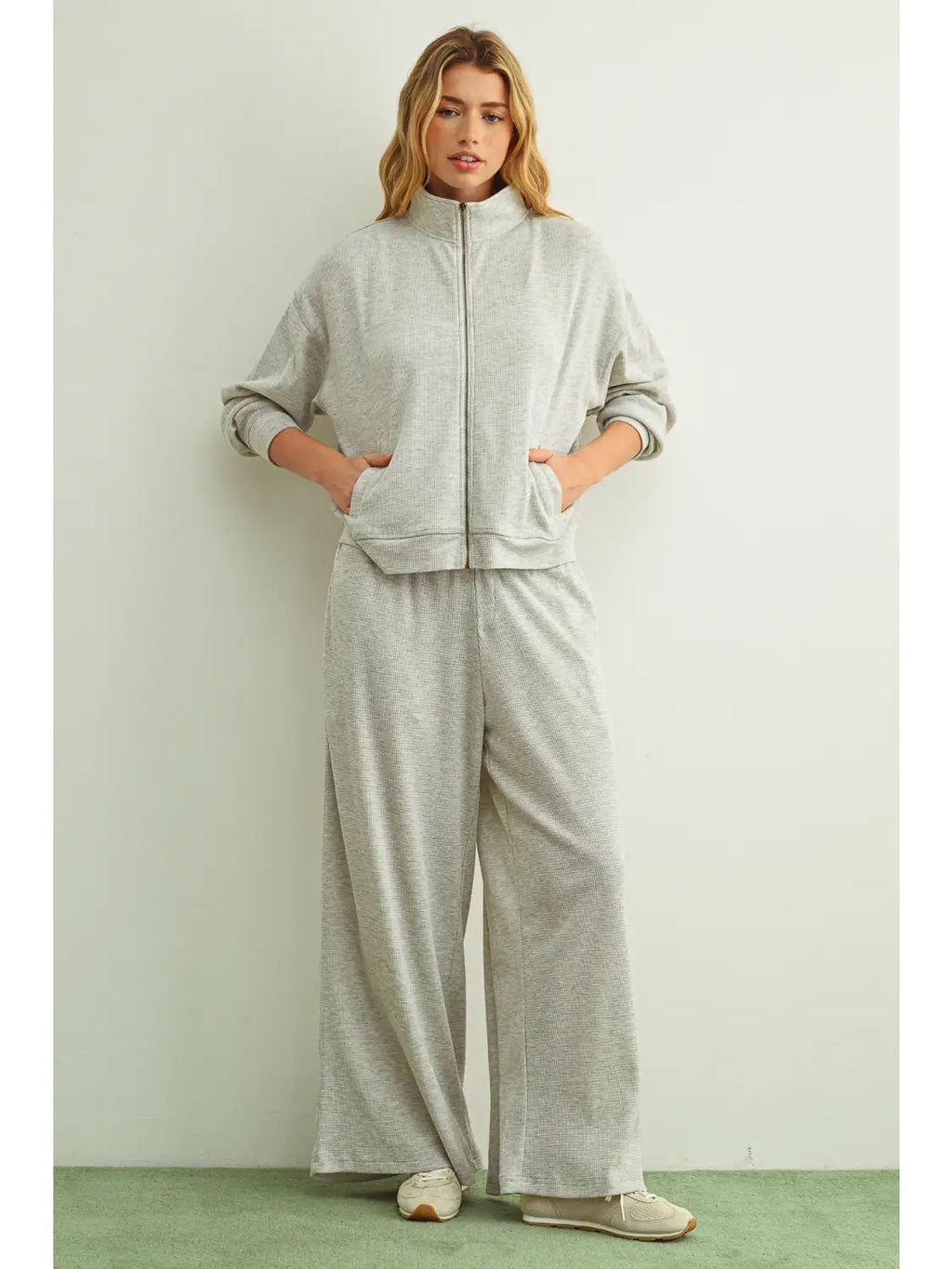 Waffle Half Zip - Grey
