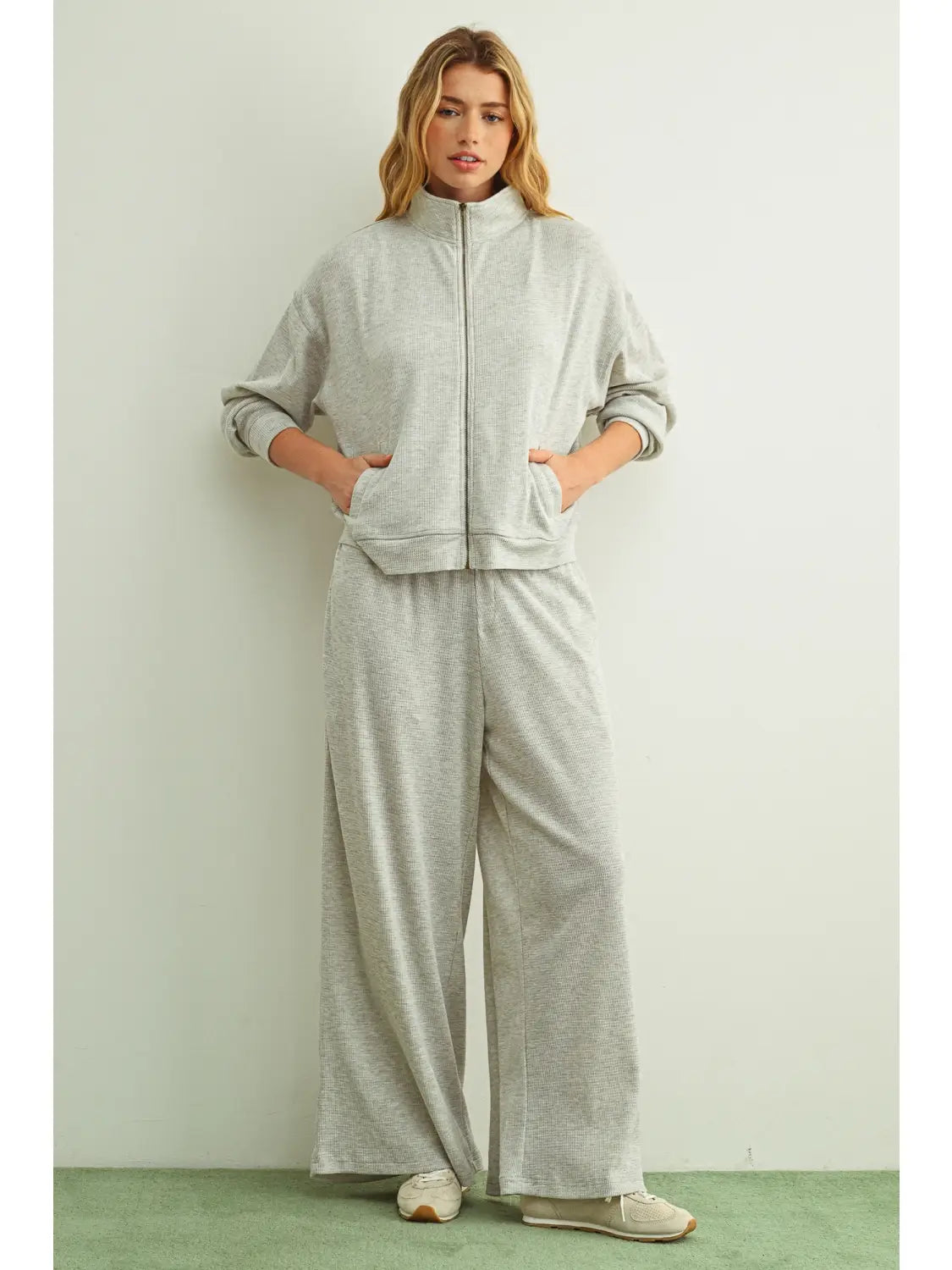 Waffle Half Zip - Grey