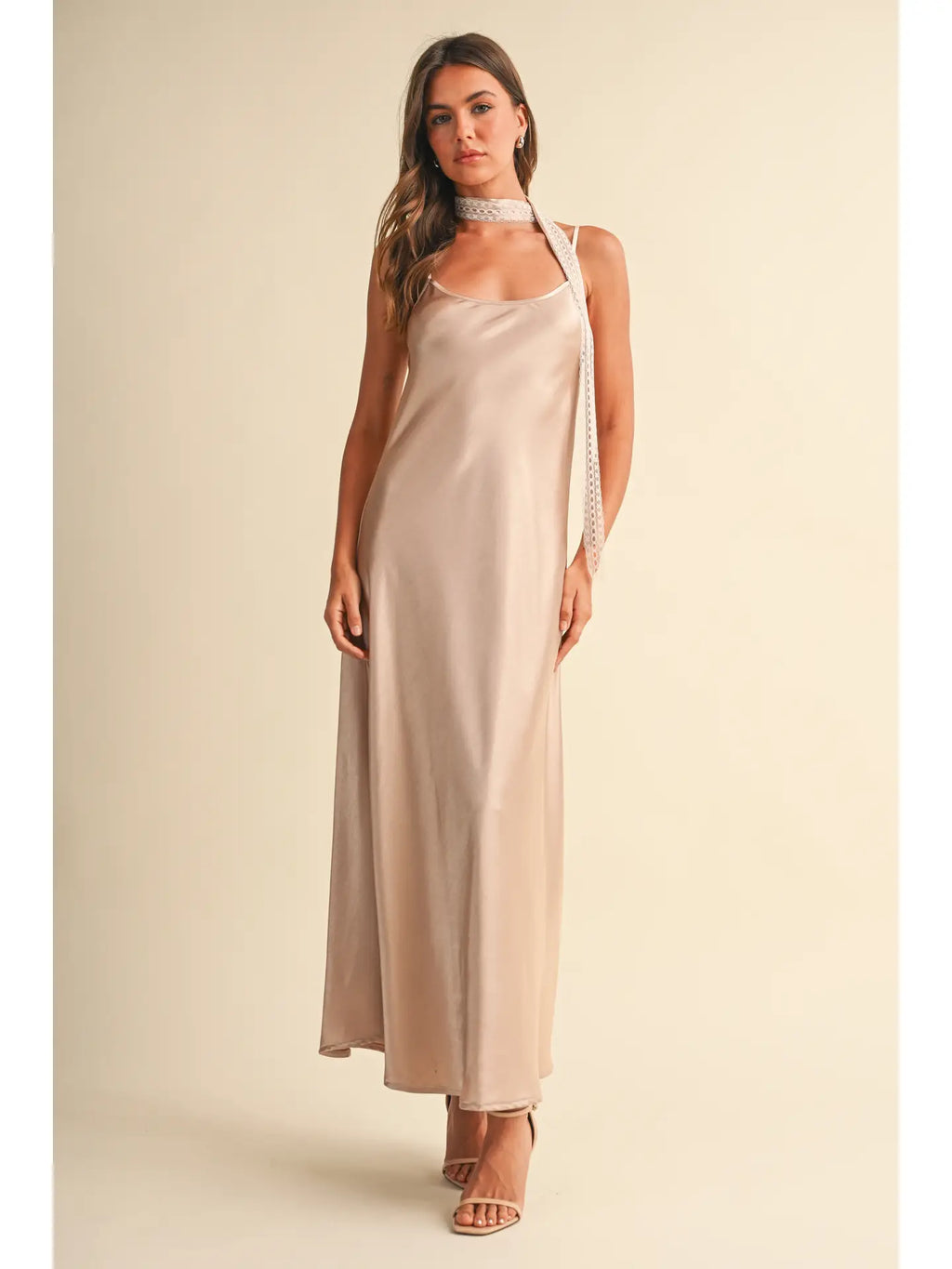 Champagne Satin Maxi Dress