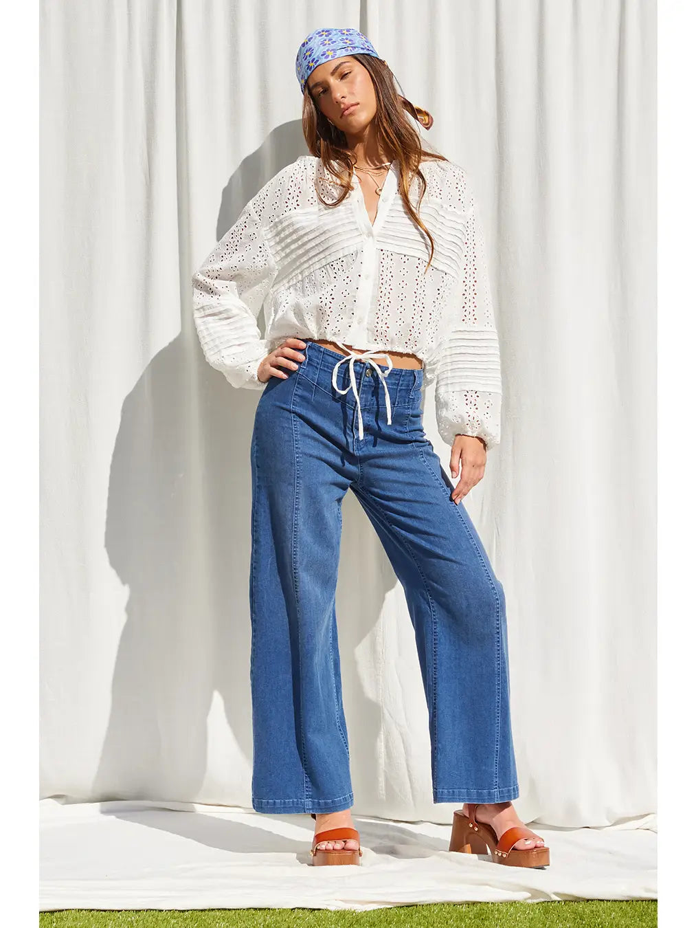 Eyelet Drawstring Blouse