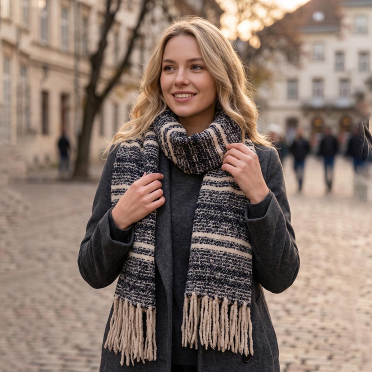 Super Soft Stripe Scarf Black