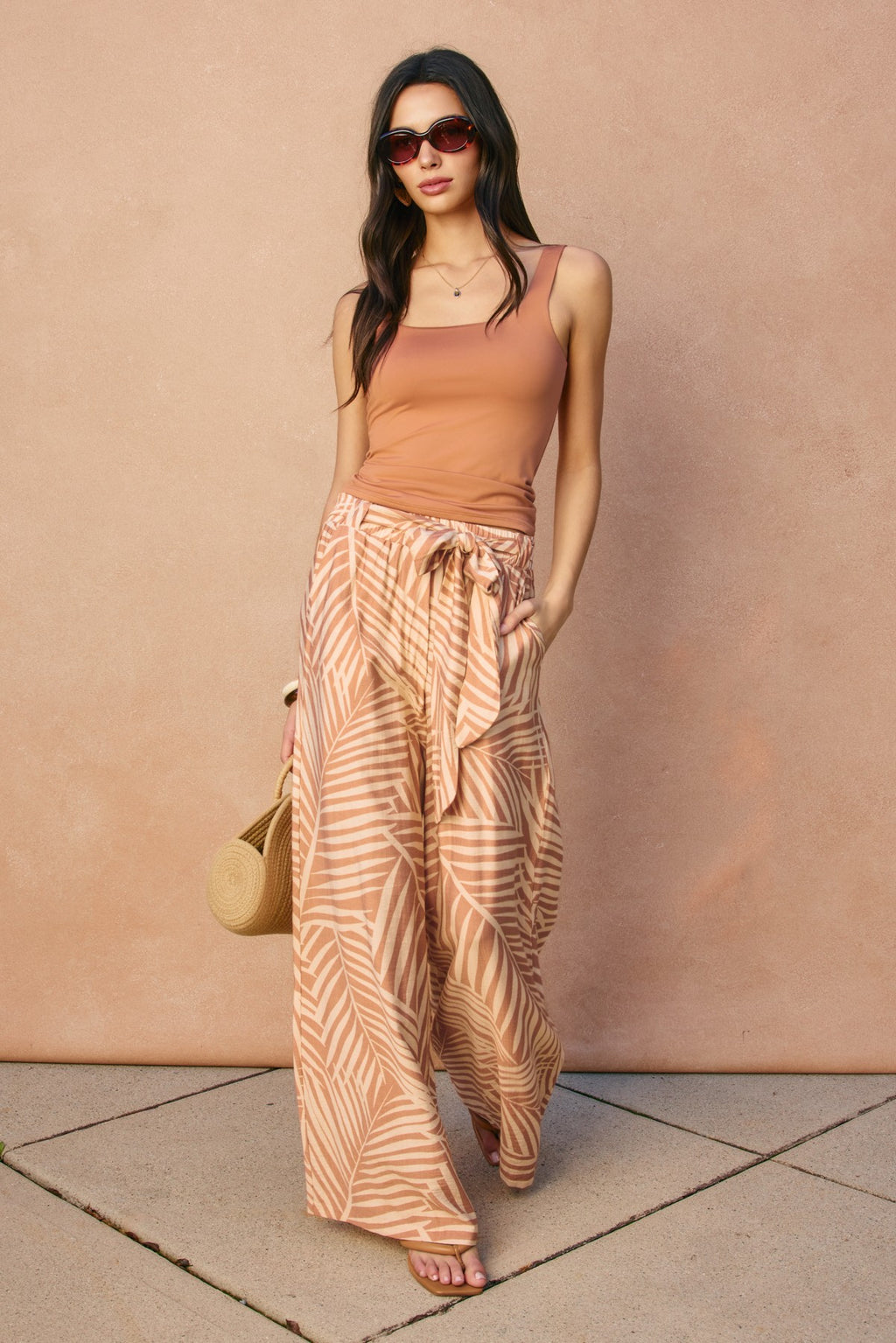 Tropical Leaf Print Wide Leg