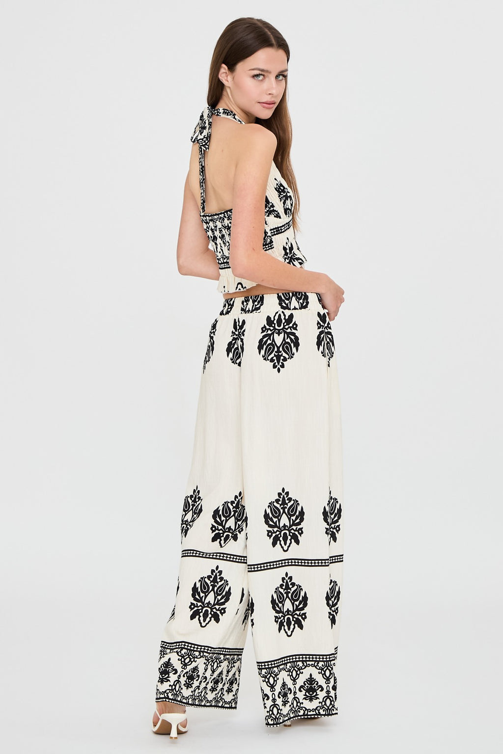 Border Print Wide Leg
