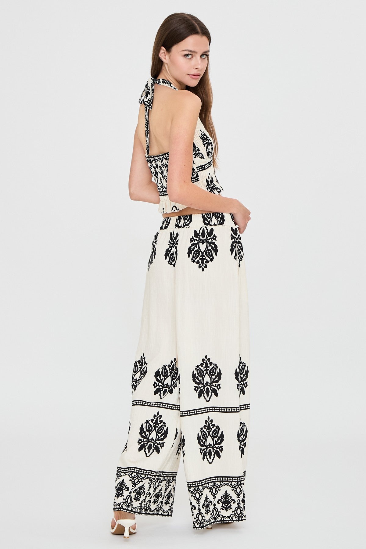 Border Print Wide Leg