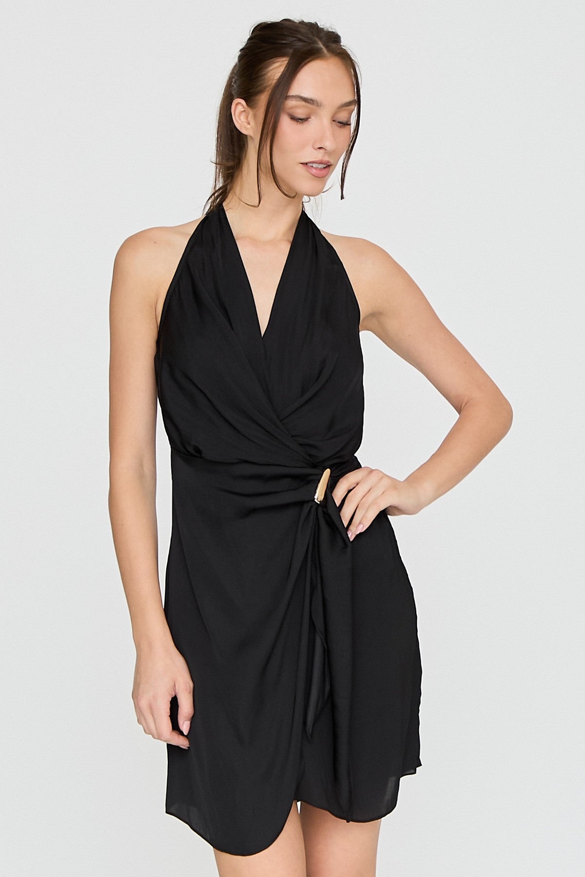 Halter Overlap Mini Dress