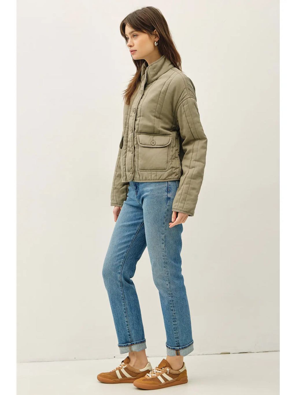 Garment Washed Quilted Jacket - Sage