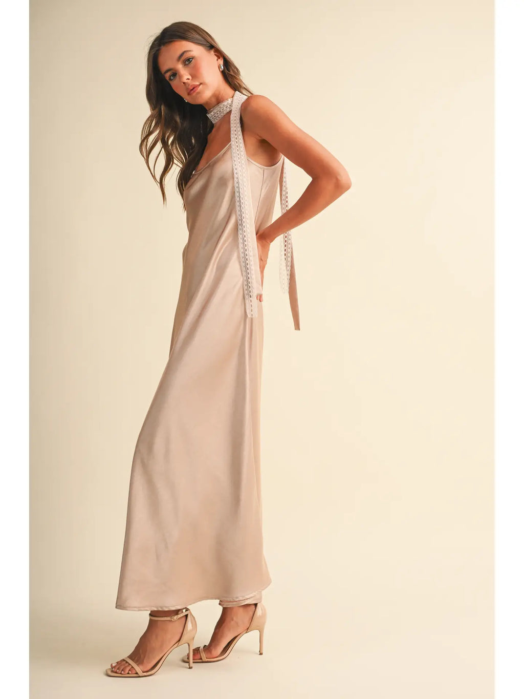 Champagne Satin Maxi Dress