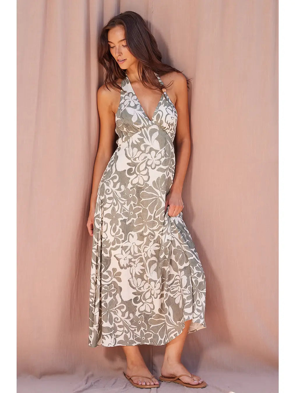 Ash Olive Floral Maxi Dress
