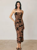 Metallic Floral Rouched Midi Dress