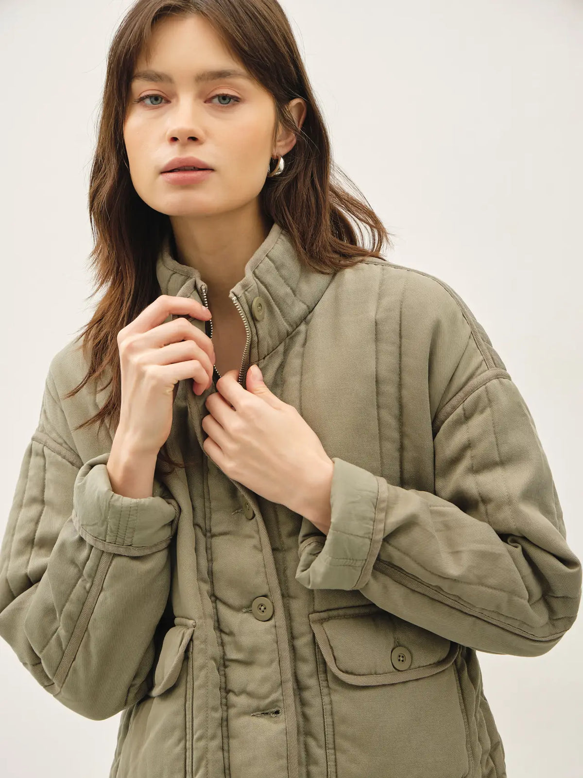 Garment Washed Quilted Jacket - Sage