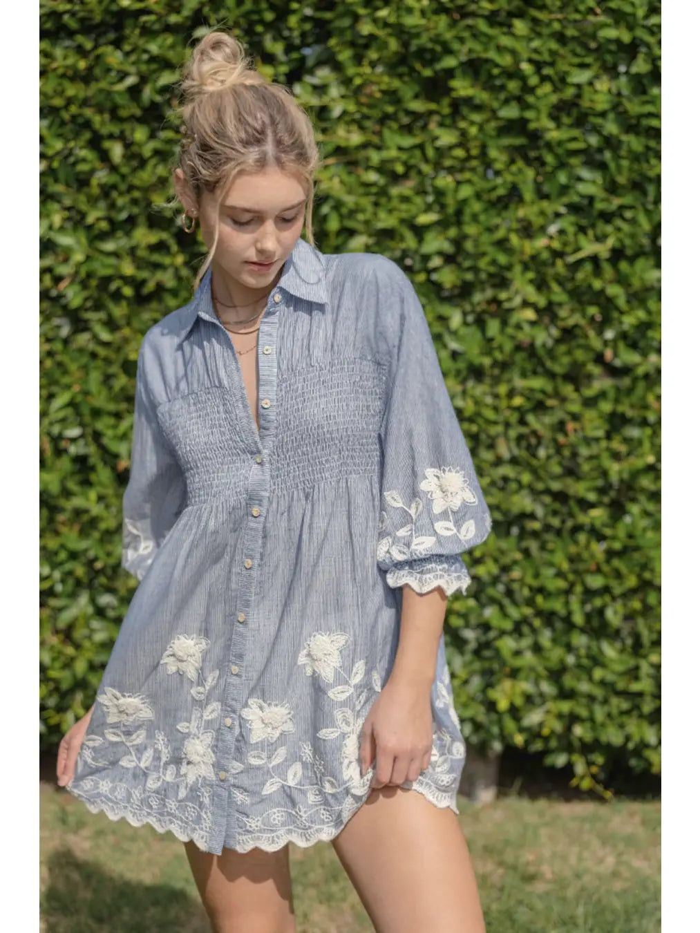 Spring Embroidered Shirt Dress