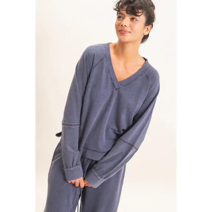 Mineral Wash V Neck Sweatshirt