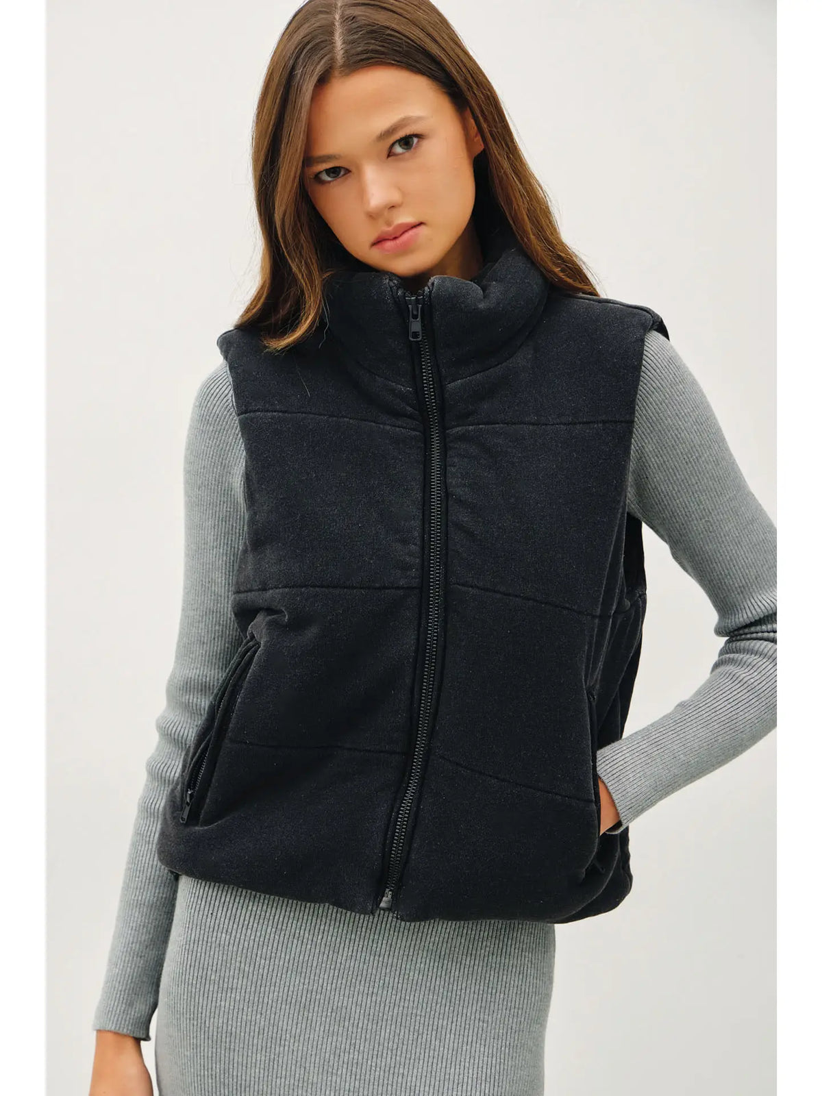 Vintage Washed Puffer Jacket - Charcoal