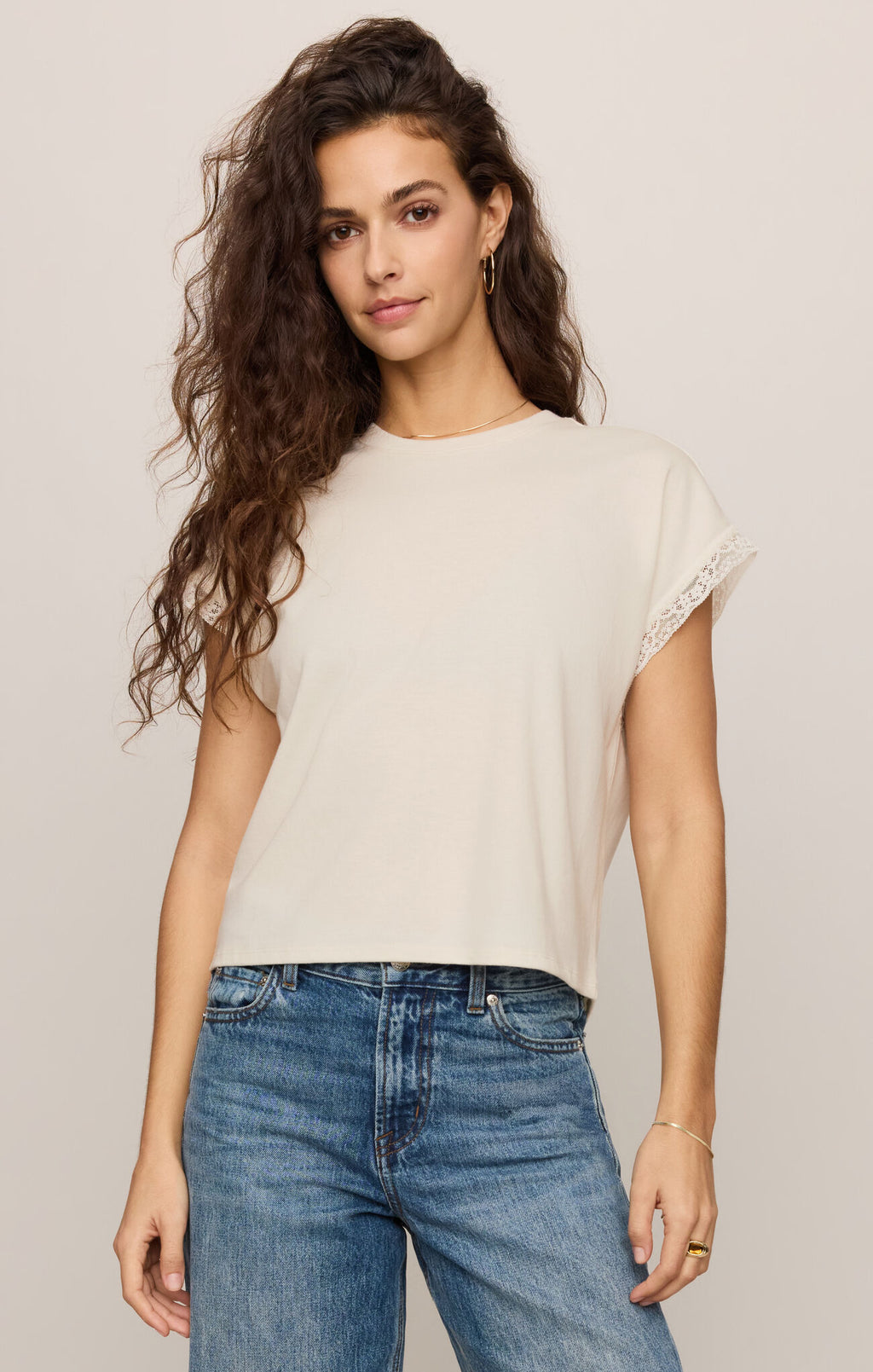 Marika Lace Trim Muscle Tee - Cloud