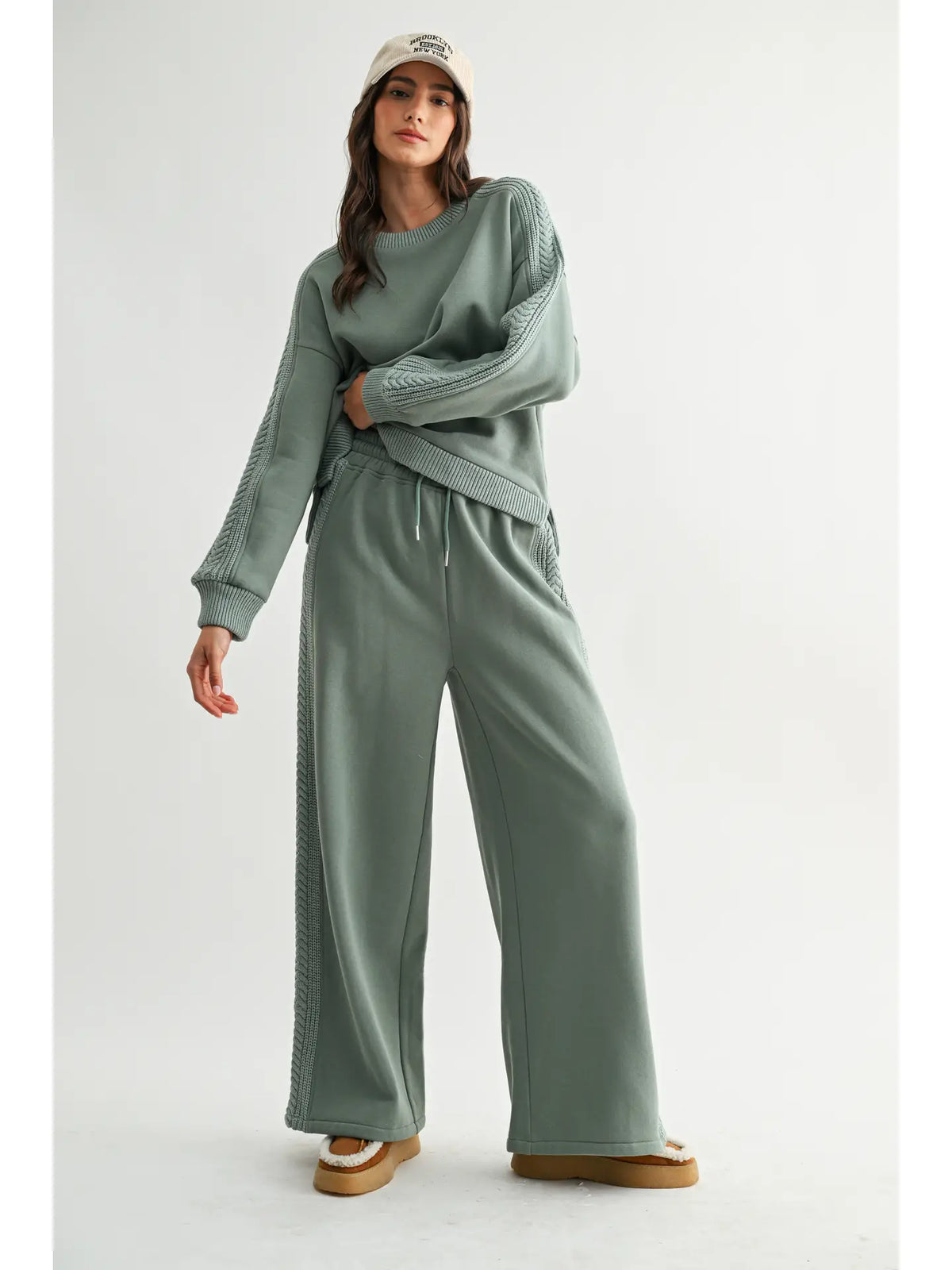 Cable Knit Lounge Pant - Sage