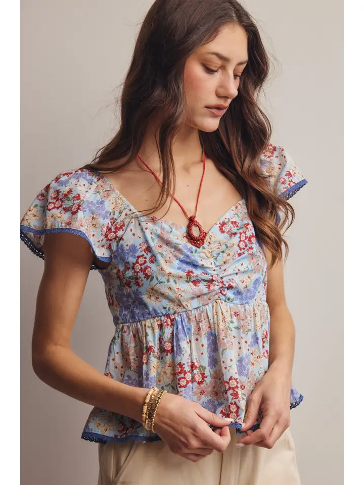Floral Ruched Cotton Top