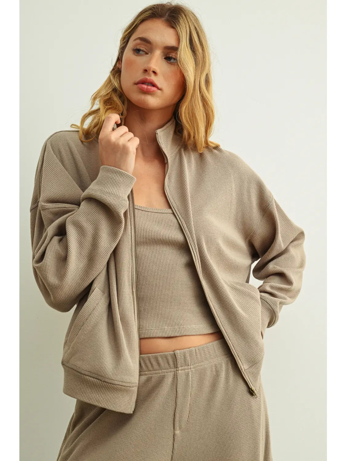 Waffle Half Zip - Mocha