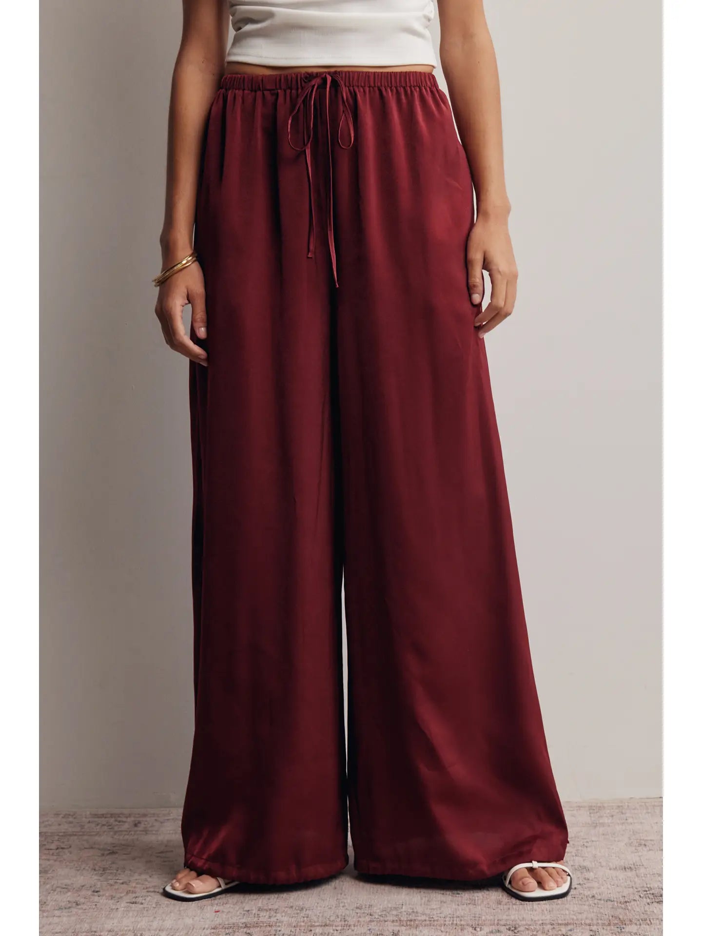 Wine Satin Wide Leg Pant