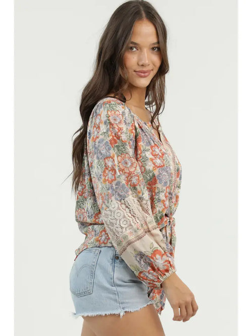 Border Print Crochet Blouse