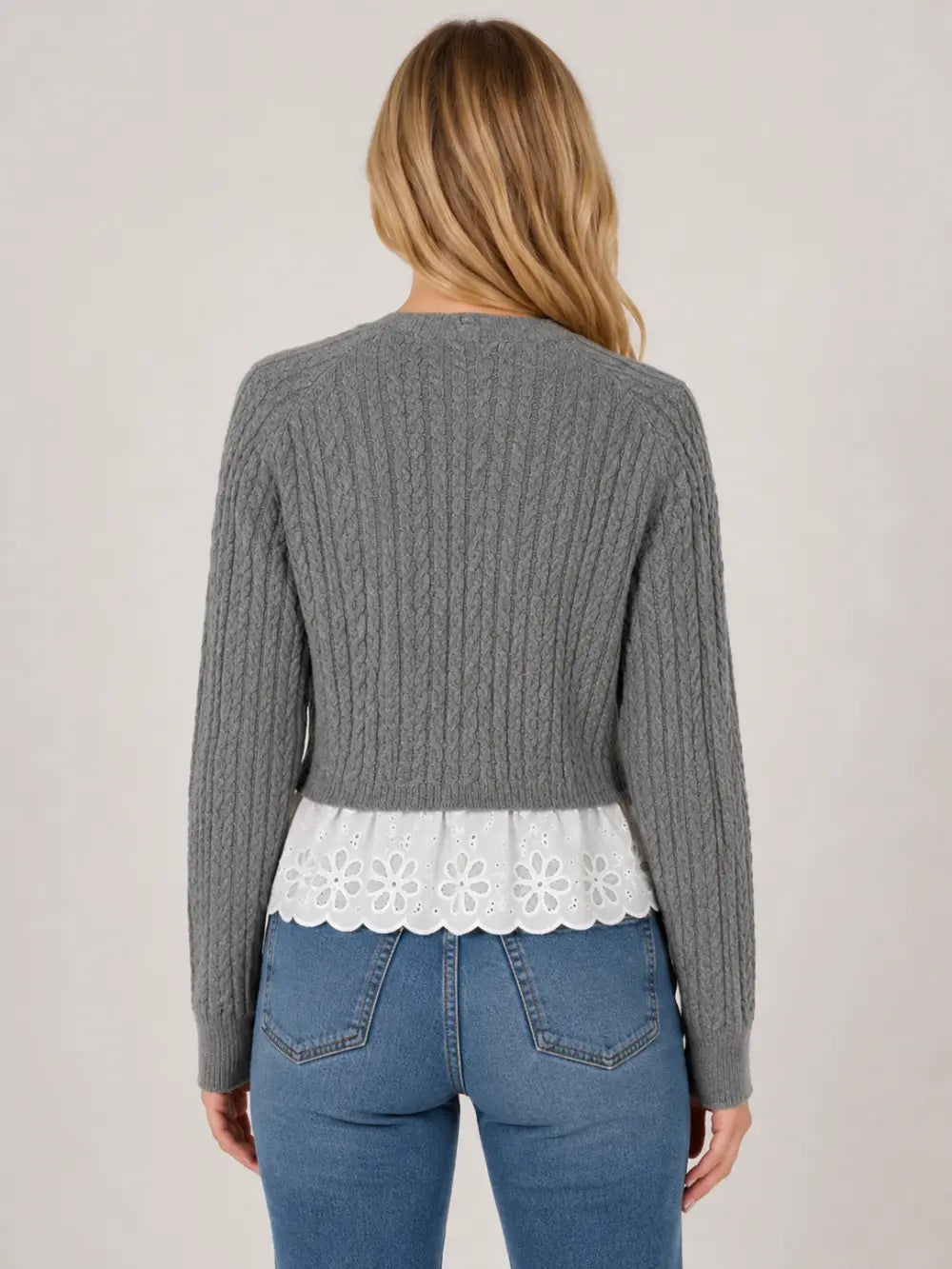 Lace Trim Cabnle Knit Sweater