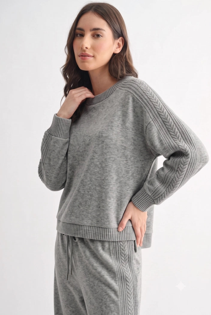 Cable Knit Crewneck Sweatshirt - Grey