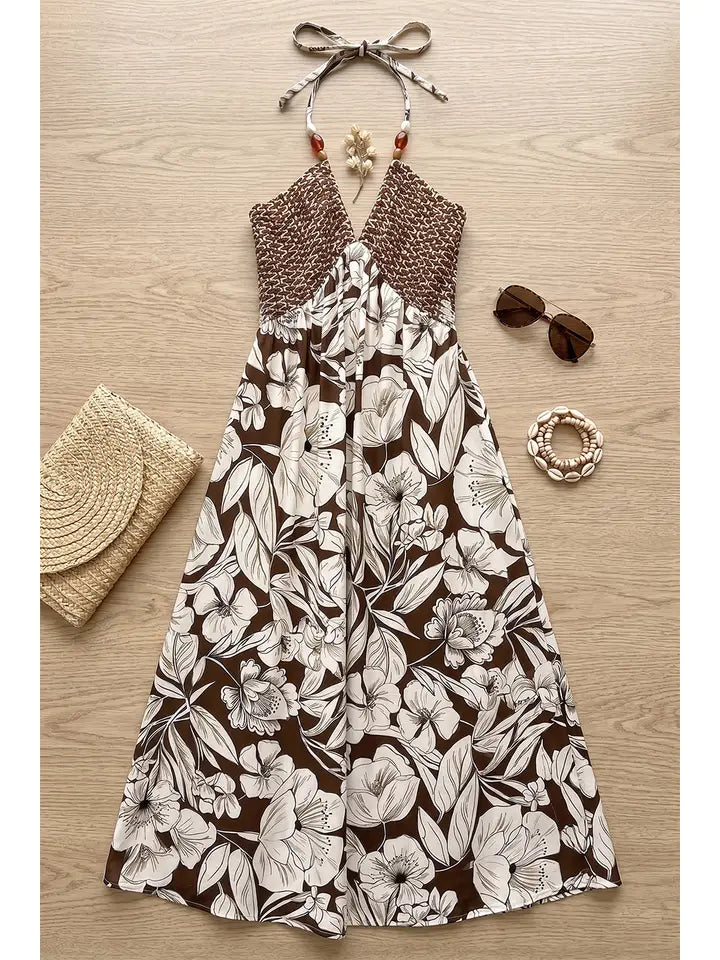 Border Print Halter Dress