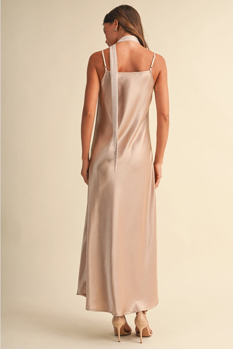 Champagne Satin Maxi Dress