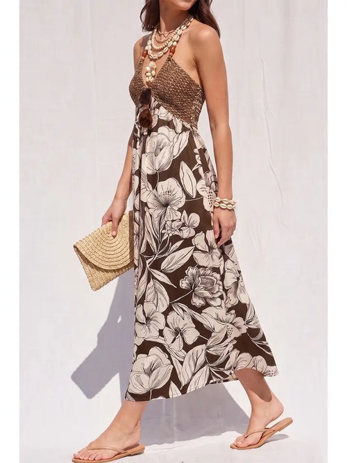 Border Print Halter Dress