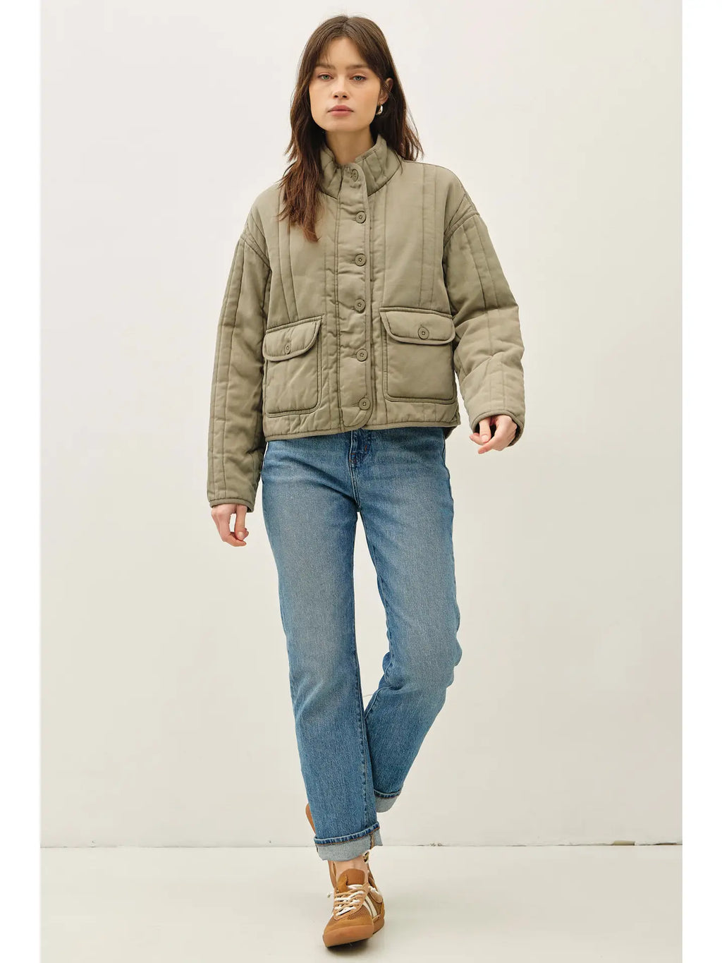 Garment Washed Quilted Jacket - Sage