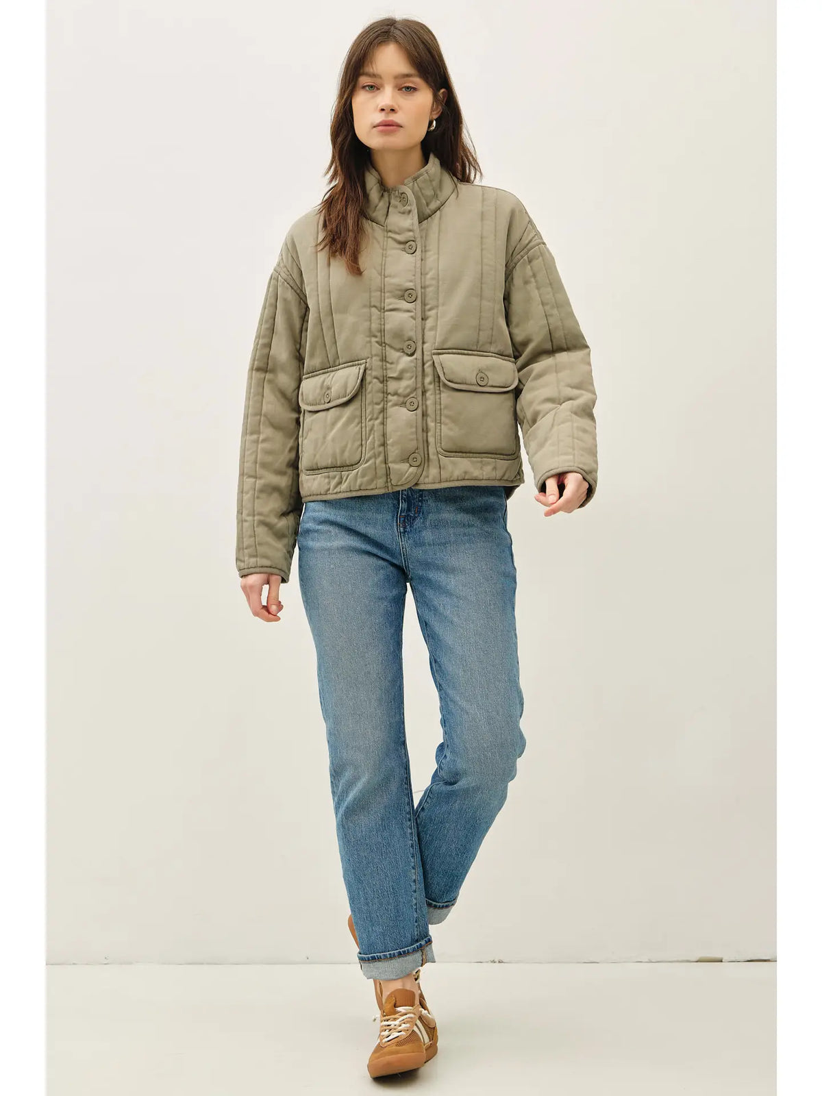 Garment Washed Quilted Jacket - Sage