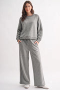 Cable Knit Crewneck Sweatshirt - Grey