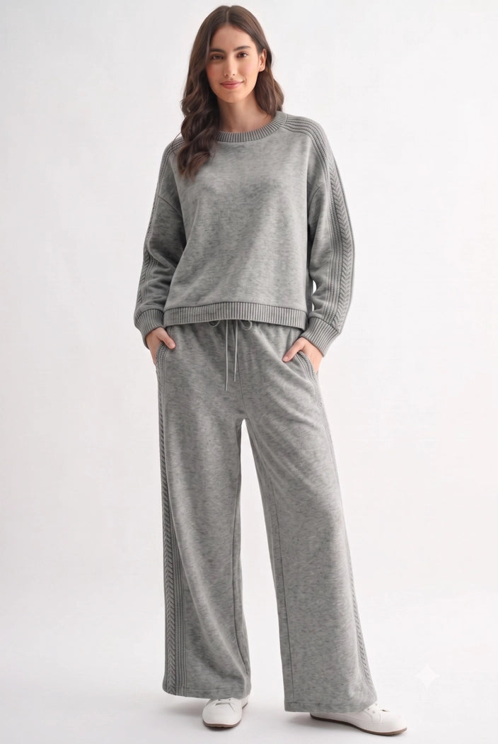 Cable Knit Crewneck Sweatshirt - Grey