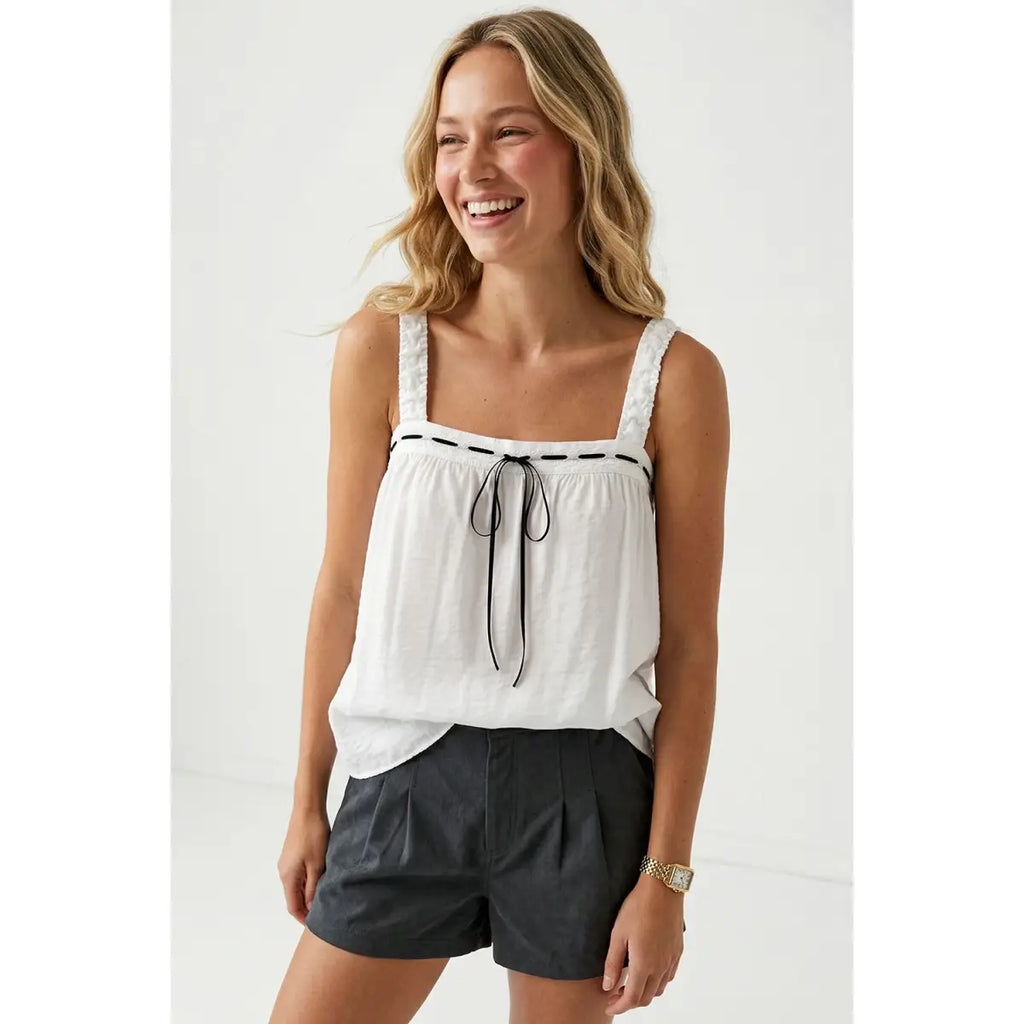 Contrast Stitch Tank - White