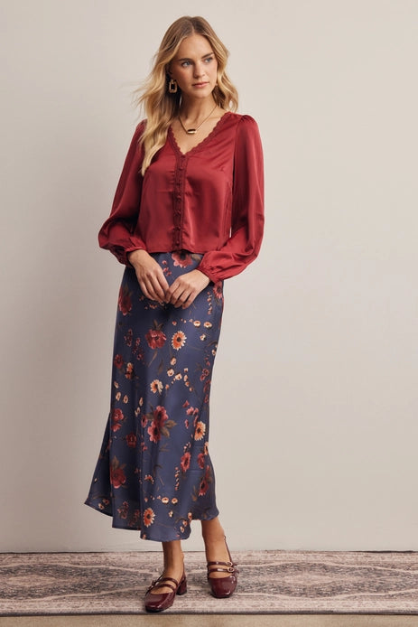 Midnight Floral Print Slip Skirt