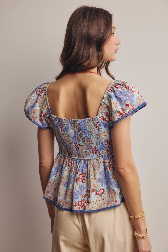 Floral Ruched Cotton Top
