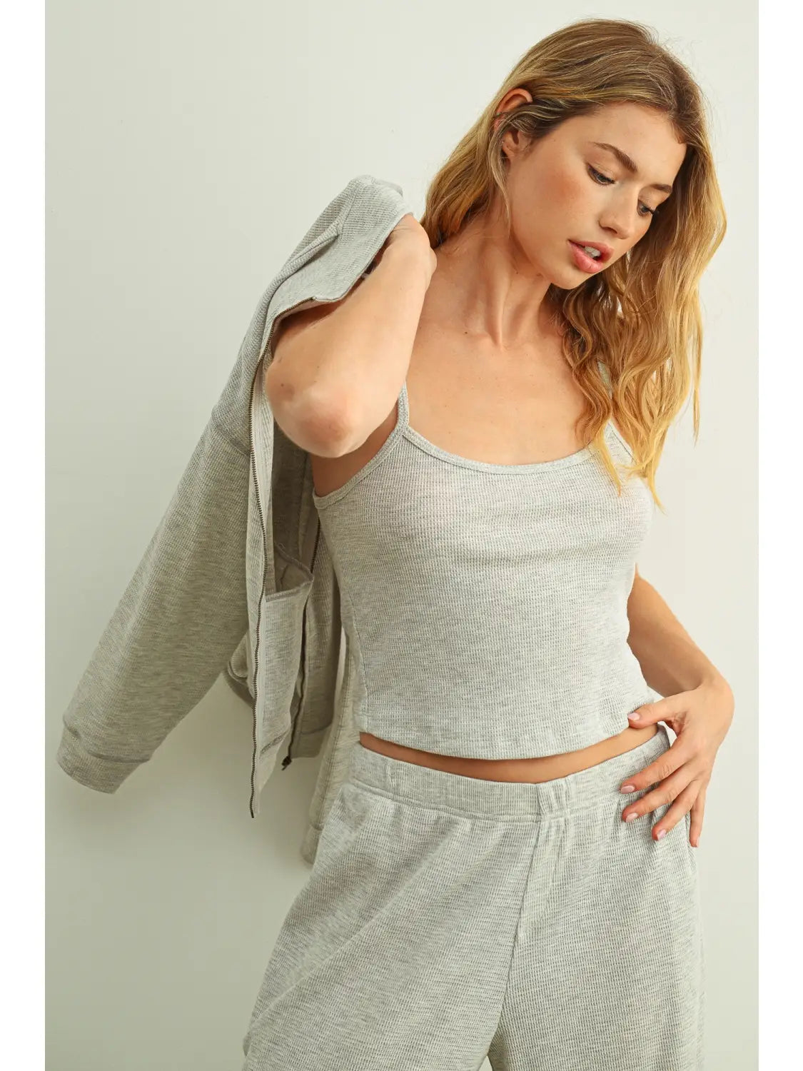 Waffle Crop Tank - Grey
