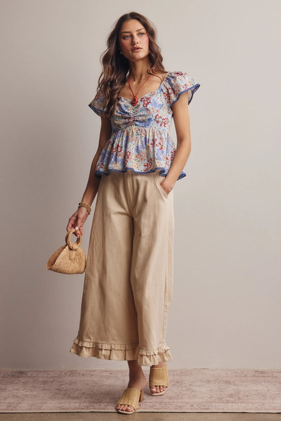 Floral Ruched Cotton Top