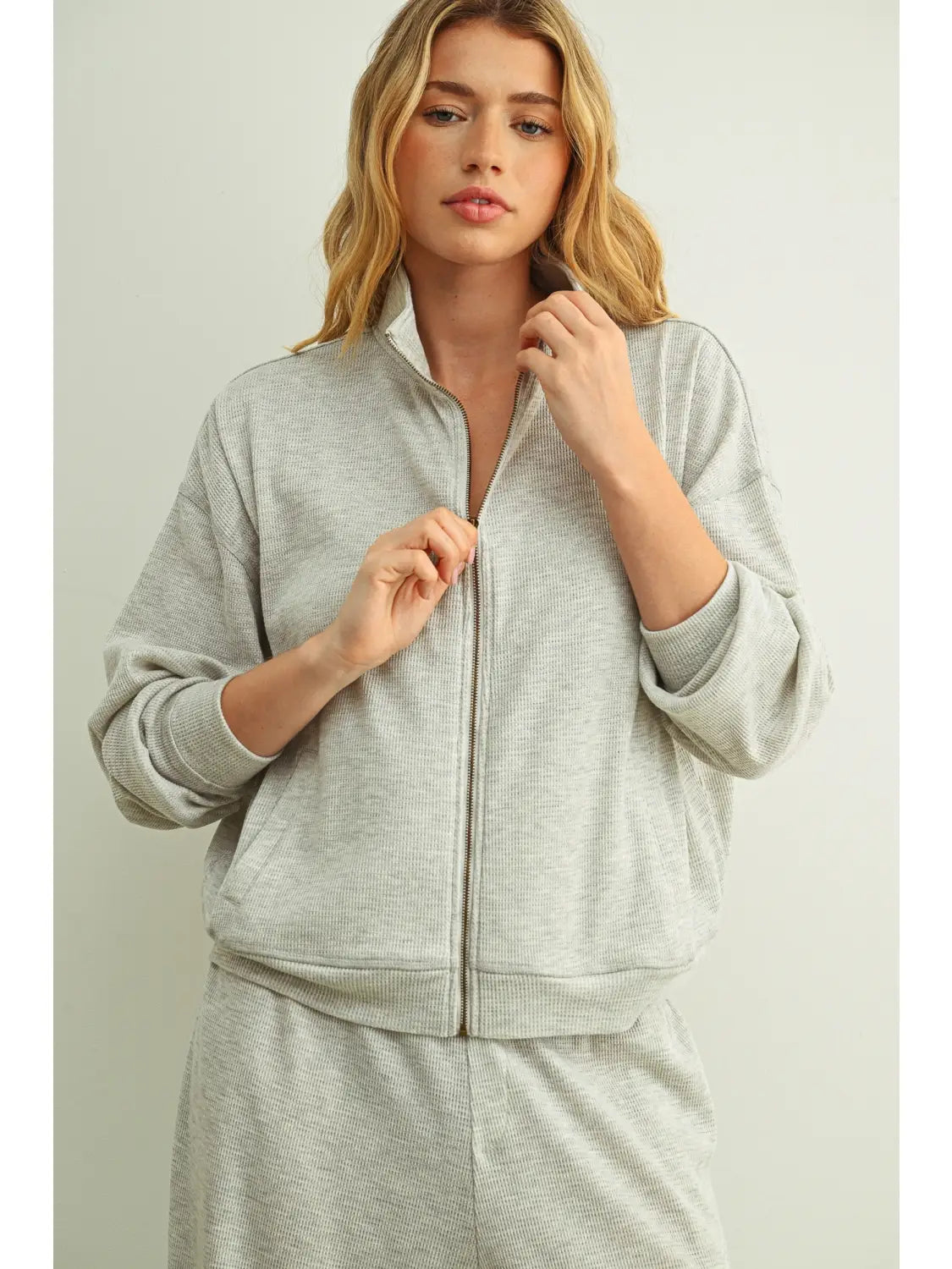 Waffle Half Zip - Grey