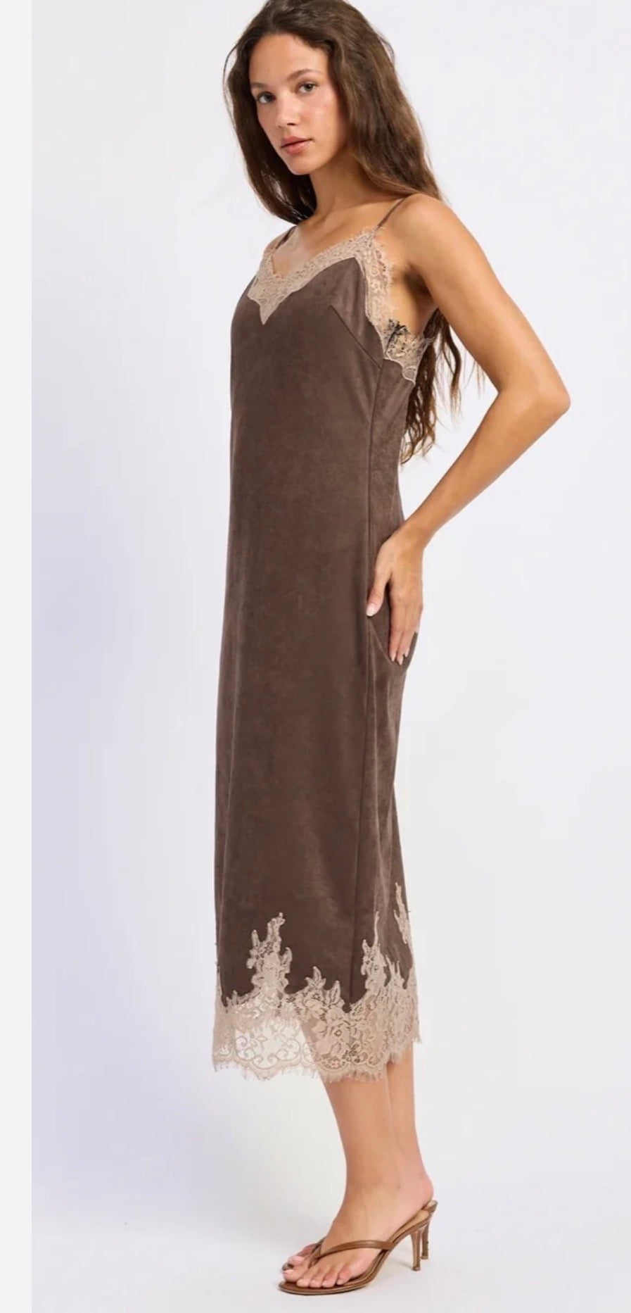 Suede Lace Midi Dress