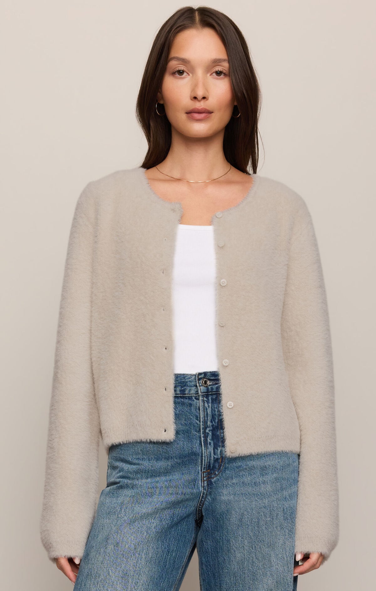 Winterglow Fluffy Cardigan- Frosted Pearl