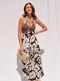 Border Print Halter Dress