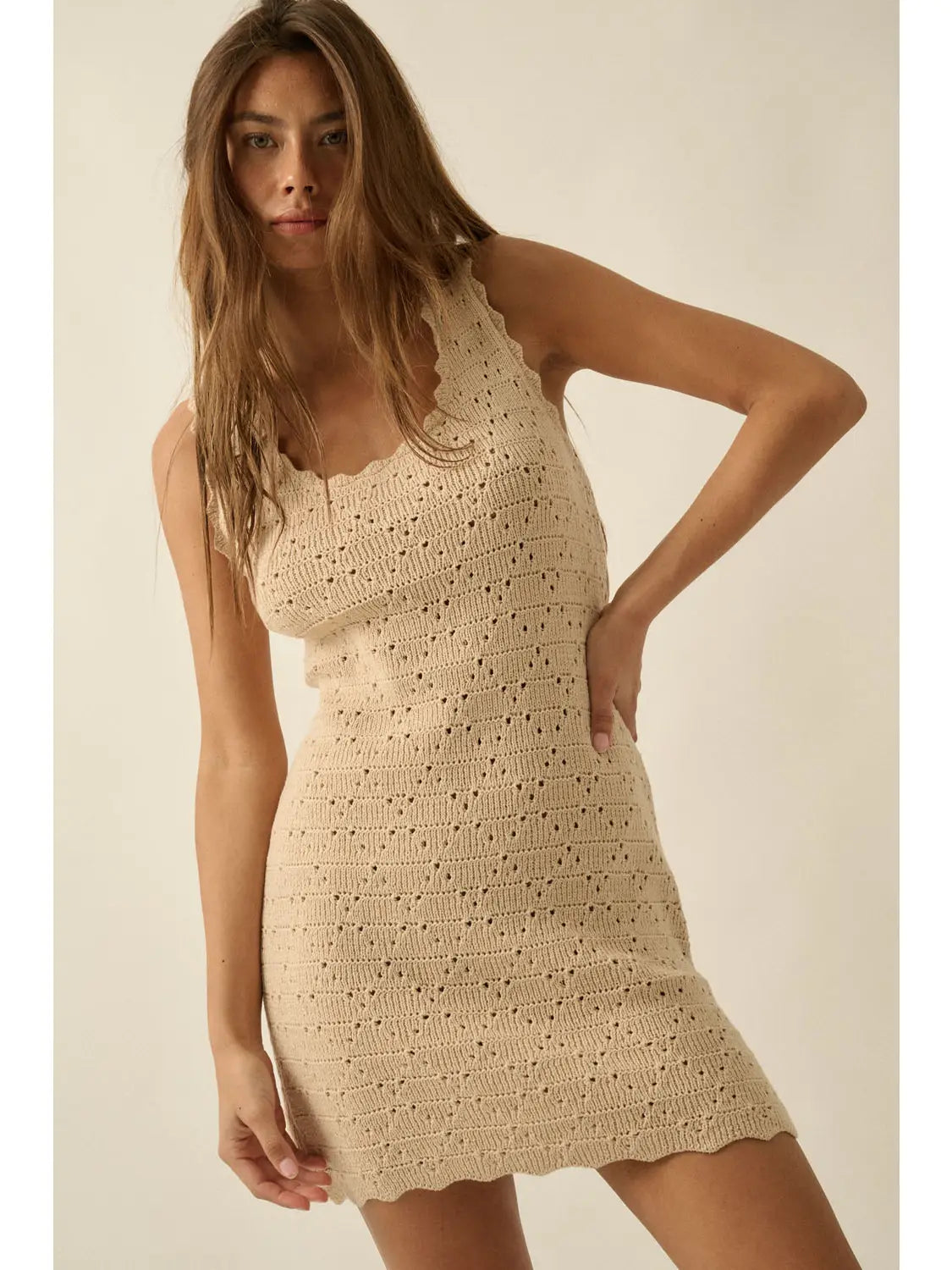 Pointelle Knit Mini Dress