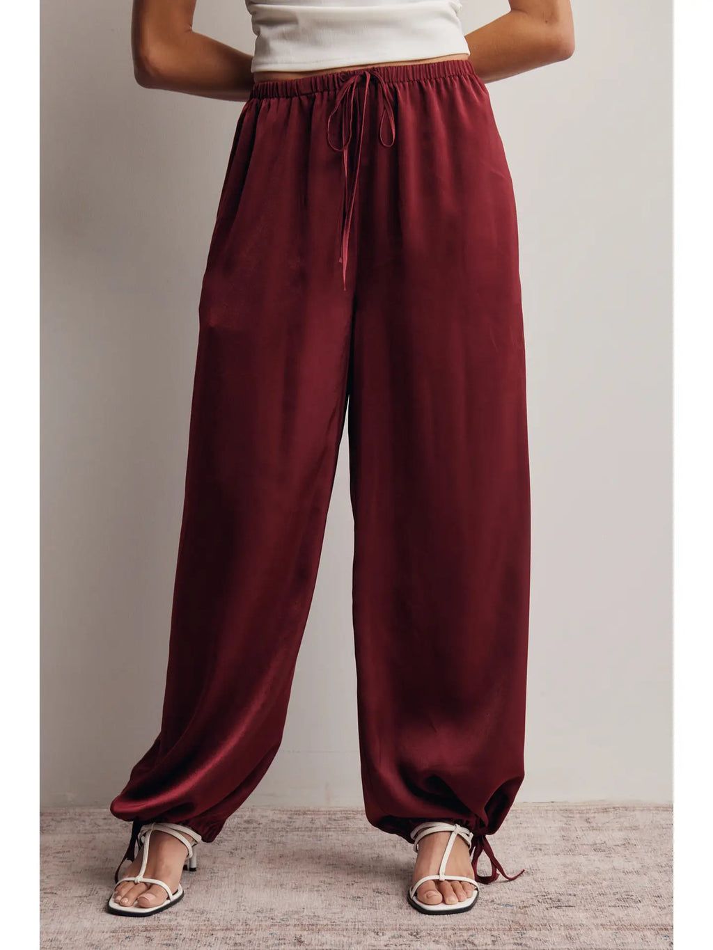 Wine Satin Wide Leg Pant