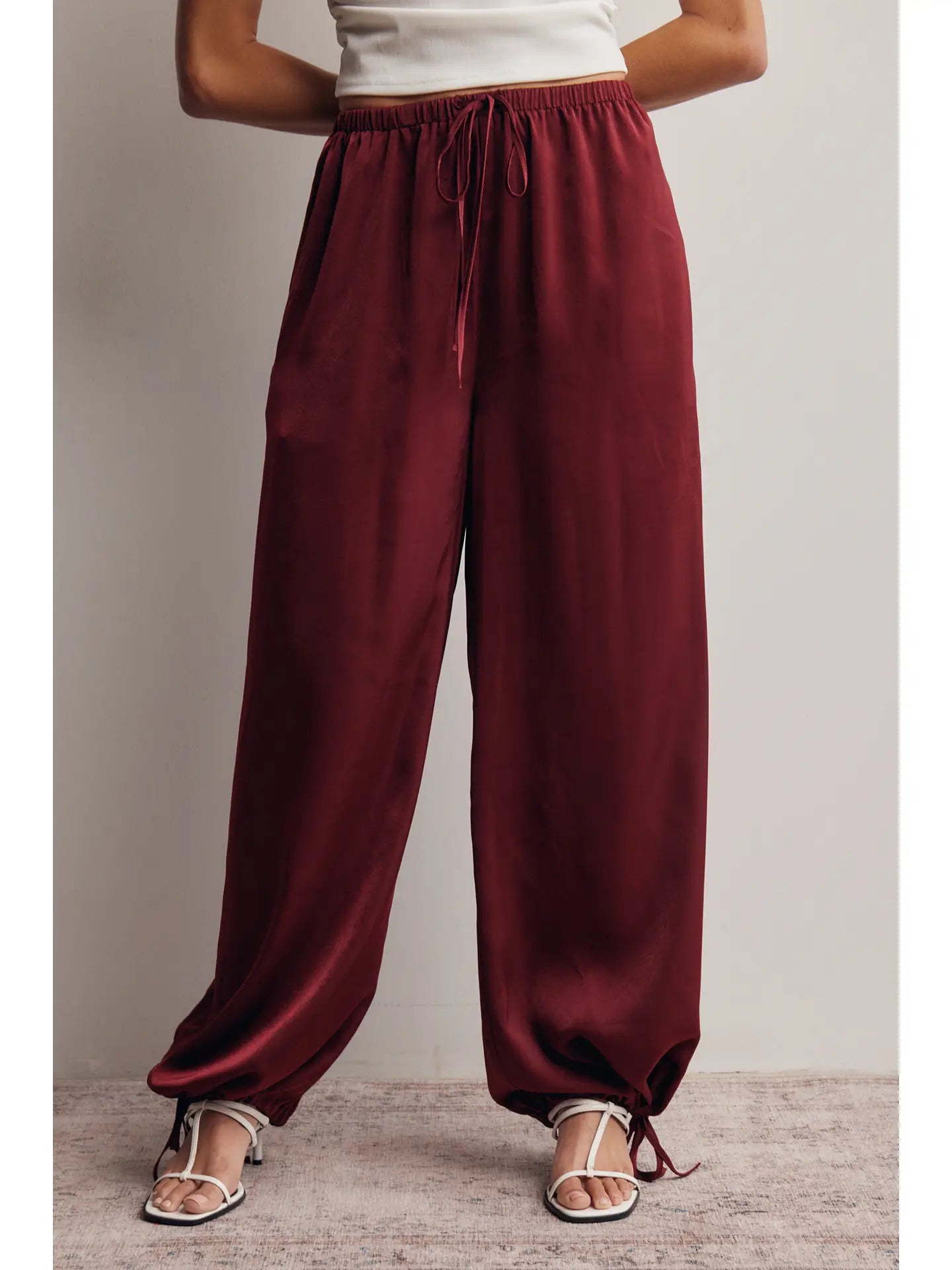 Wine Satin Wide Leg Pant