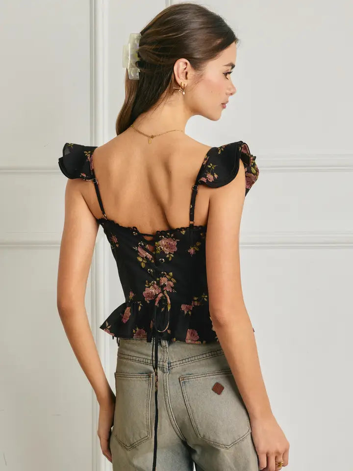 Night Rosette Flutter Top