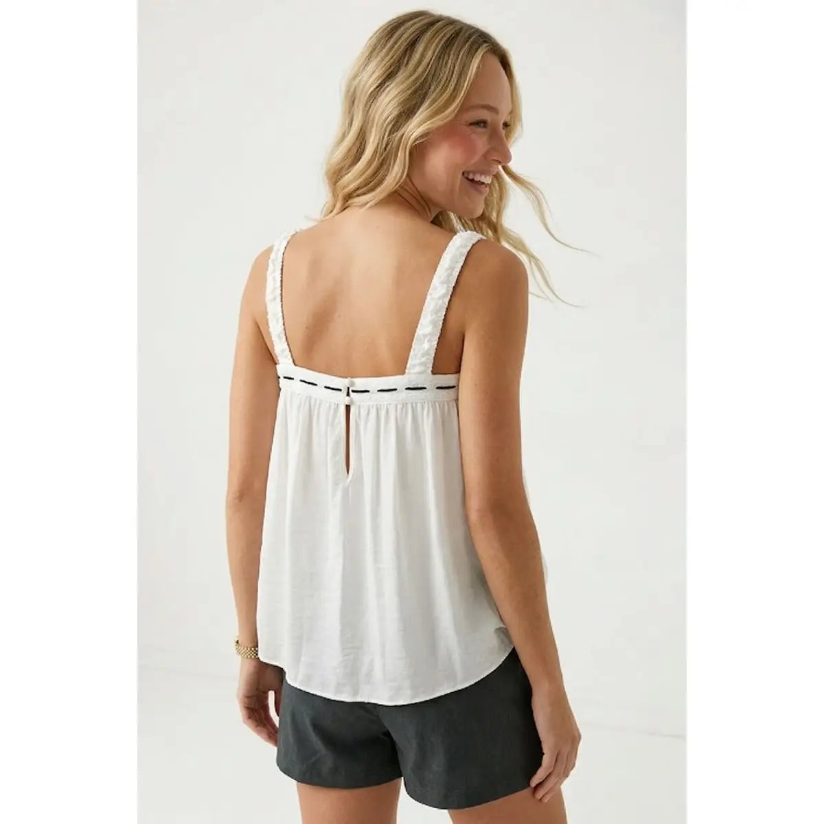 Contrast Stitch Tank - White