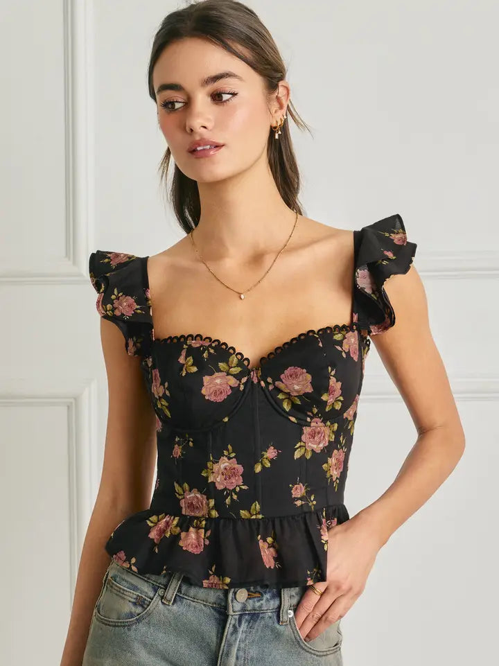 Night Rosette Flutter Top